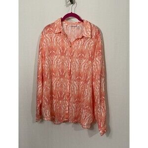 Kim Rogers Women’s Large Pink Button-Up Collared Linen Blouse!